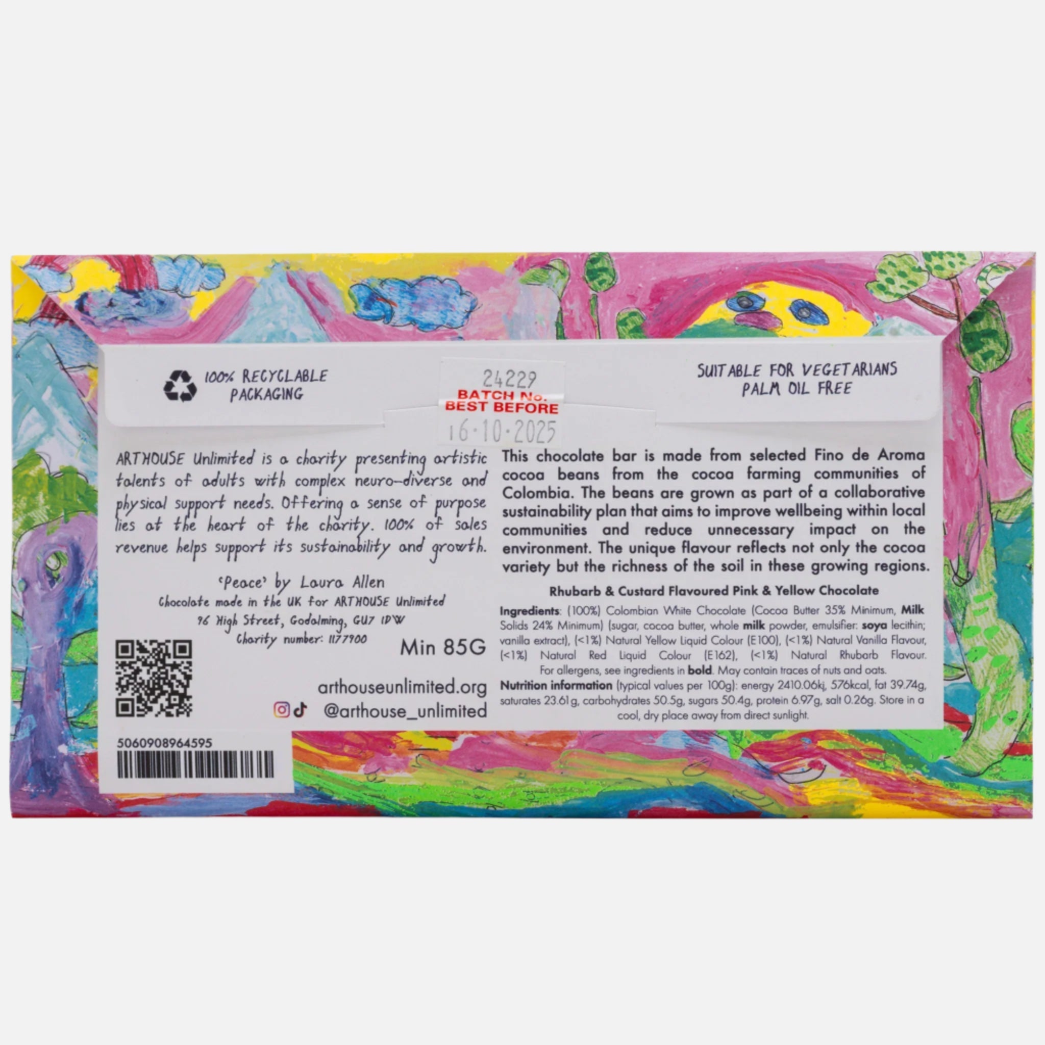 Peace Pink & Yellow Chocolate Rhubarb & Custard Bar - CHOC083 - Uneeka